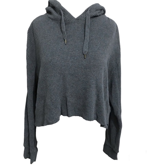 O’Neill Crop Waffle Knit Hoodie Oversized in Charcoal Gray Size Small - Picture 1 of 7